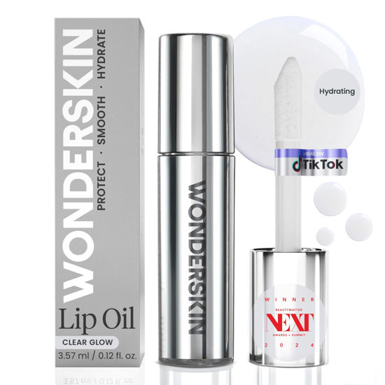 Picture of Wonderskin Lip Oil - Lip Rehab Serum Oil, Hydrating and Moisturizing Clear Serum for Dry Lips - Natural, Vegan and Non-sticky (Clear)