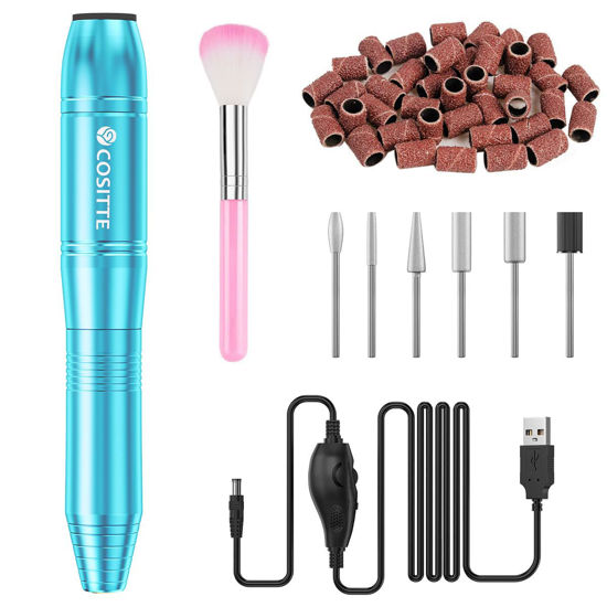 Picture of COSITTE Electric Nail Drill,USB Electric Nail Drill Machine for Acrylic Nail Kit,Portable Electric Nail File Polishing Tool Manicure Pedicure Kit Efile Nail Supplies for Home Salon,Sky Blue