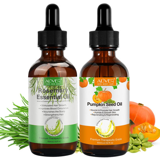 Picture of Generic Rosemary Oil and Pumpkin Seed Oil Kit, Hair Growth Oil for Dry Damaged Hair, Moisturizing Scalp, Face, Nails, Body, Skin, Clear