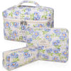 Picture of 3PC Makeup Bag Set, Quilted Makeup Bag, Large Floral Cosmetic Bag for Women, Cute Cotton Makeup Bags, Flower Travel Toiletry Organizer Bag (light blue)