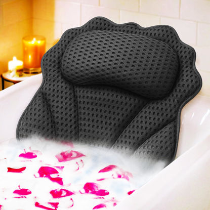 Picture of Bath Pillow RUVINCE Ergonomic Luxury Bathtub Pillow with Head,Neck, Shoulder and Back Support, 4D Bath Pillows for tub with 6 Powerful Suction Cups, Fits All Bathtub, Spa Tub, Hot Jacuzzi (Black)