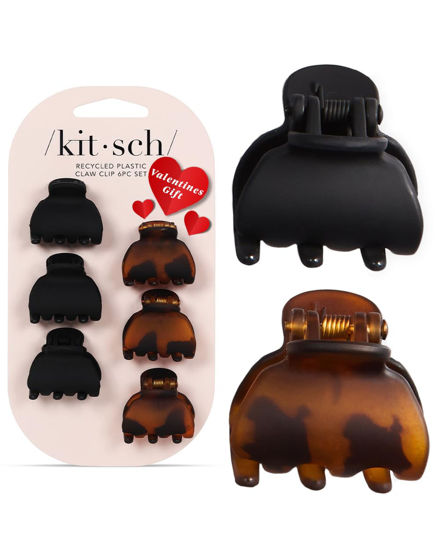 Picture of Kitsch Small Hair Clips for Women, Recycled Plastic Small Claw Clips & Mini Claw Clips for Hair, Mini Hair Clips for Thin Hair, Tiny Jaw Clip for Hair, 6 pcs (Tortoise & Black) - Valentines Day Gifts