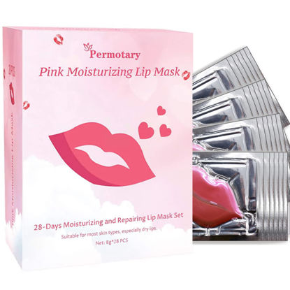 Picture of Permotary 28 PCS Collagen Lip Mask Crystal Lip Care Gel Pads for Moisturizing & Reducing Chapped, Smoothing Lip Fine Lines-Lip Patches for Firms & Hydrate and Plump Your Lips