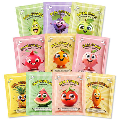 Picture of Kaely 10 Pack Fruit Face Masks for Kids, Spa Party Facial Mask Skincare Set, Sheet Masks Skin Care, Moisturize Brighten Soothe for All Skin Types, Christmas Birthday Gifts for Women Men Girls, 01