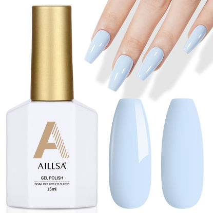 Picture of AILLSA Pastel Blue Gel Nail Polish Macaron Baby Blue Gel Polish Bright Spring Summer Colors Cotton Candy Nail Polish Gel Soak Off U V for French Manicure Salon DIY Holiday Gifts 0.5 Fl Oz GB82