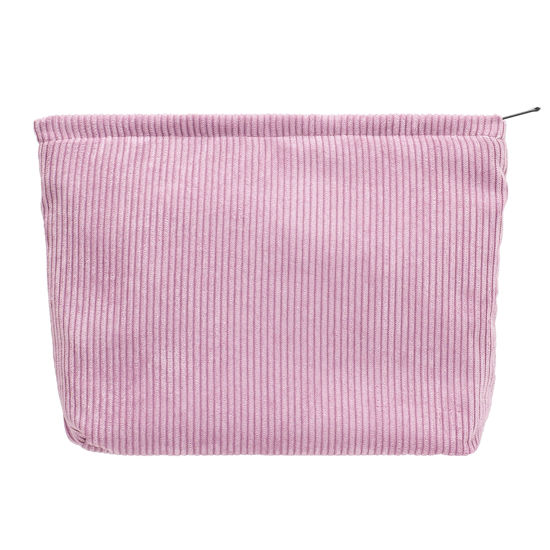 Picture of PAZIMIIK Makeup Bag Large Zipper Corduroy Make Up Pouch for Purse Travel Canvas Cosmetic Organizer for Women Brush Storage,Pink