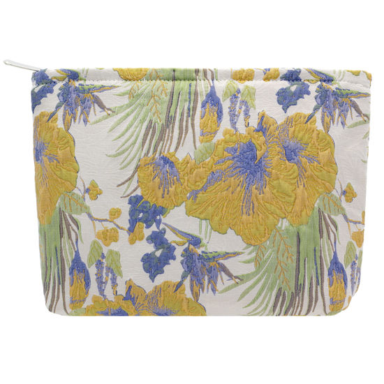 Picture of PAZIMIIK Makeup Bags for Purse Zipper Cosmetic Pouch Large Travel Canvas Make Up Organizer Tool Pouch for Women and Girls,Brocade Flower Yellow