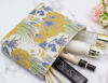 Picture of PAZIMIIK Makeup Bags for Purse Zipper Cosmetic Pouch Large Travel Canvas Make Up Organizer Tool Pouch for Women and Girls,Brocade Flower Yellow