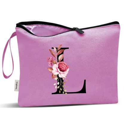 Picture of Vavabox A-Z Personalized Makeup Bag,Birthday Gifts for Women Mom,Gifts for Best Friend,Bride Bridesmaid Cosmetic bag (L, Purple)