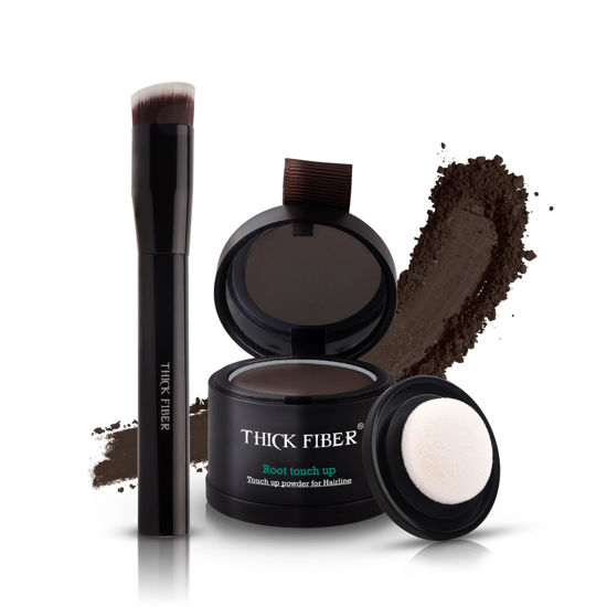 Picture of THICK FIBER Root Touch Up Powder - Water & Sweat Resistant Hair Loss Concealer Set for Thinning Hair Women, Includes Brush (Dark Brown)