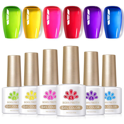 Picture of Born Pretty Jelly Gel Nail Polish Spring Summer Ice Jelly Neon Gel Polish Crystal Transparent Gel Polish Green Yellow Hot Pink Red Blue Purple Nail Art Varnish Manicure 6PCS Neon Garden