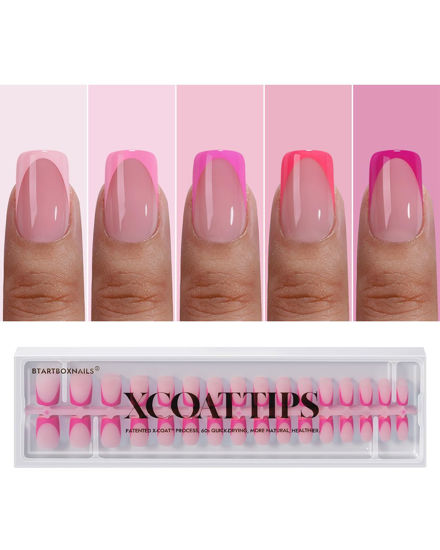 Picture of BTArtboxnails XCOATTIPS Pink French Tip Press On Nails - Short Press On Nails Square, Soft Gel Nail Tips, 160Pcs Soak Off Acrylic Pink Fake Nail Extension in 16 Sizes