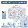 Picture of Large Makeup Bag, Cute Cosmetic Bag for Women Girls, Floral Coquette Aesthetic Toiletry Bag, Travel Make Up Organizer Bag (Blue Peacock Flower)