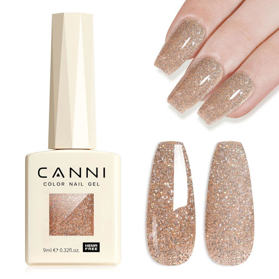 Picture of CANNI Glitter Gel Nail Polish 1pcs 9ml Nail Gel Light Taupe color Glitter Nail Polish Soak Off Uv LED Nail Lamp Diamond Glitter Series Nail Art Manicure Salon DIY Home