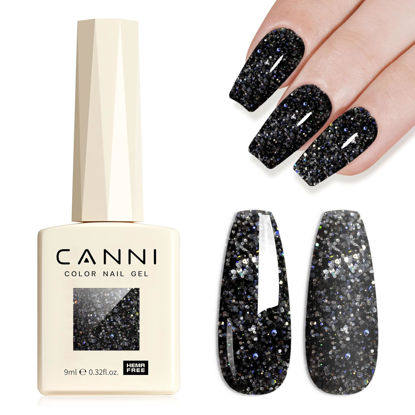 Picture of CANNI Glitter Gel Nail Polish 1pcs 9ml Nail Gel Black color Glitter Nail Polish Soak Off Uv LED Nail Lamp Diamond Glitter Series Nail Art Manicure Salon DIY Home