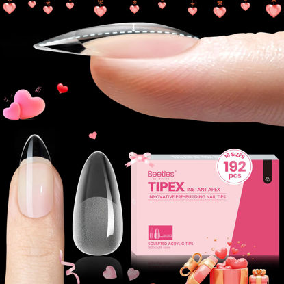 Picture of Beetles Tipex Instant Apex Nail Tips Almond Medium-Pre-Building & Pre-Etched Strong Thick Acrylic Nail Tips,16 Sizes for Flat Nails, Press on Nails 192 Pieces Valentine's Day Gift for Women