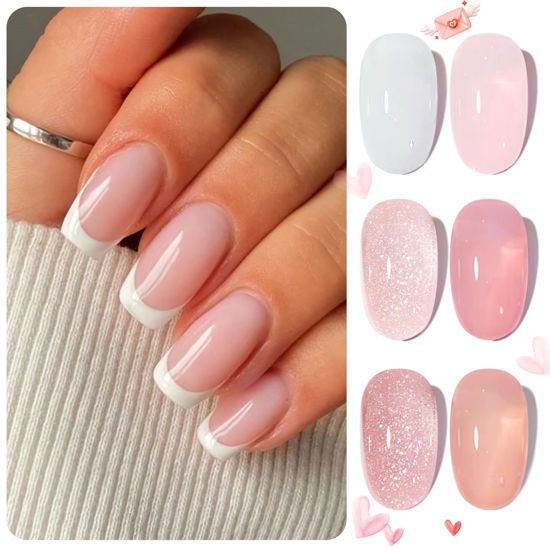 Picture of Born Pretty Jelly Gel Nail Polish, Sheer Gel Nail Polish, Milky Pink Nude Crystal Transparent Gel Polish Gel Manicure DIY Salon Nail Art Gifts Women Girls 7ML 6PCS