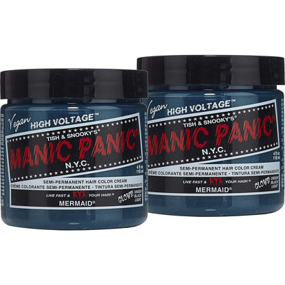Picture of MANIC PANIC Mermaid Hair Dye - Classic High Voltage - (2PK) Semi Permanent Hair Color - Neon, Cool Ocean Blue, Green Undertones - Glows In Blacklight - Vegan, PPD & Ammonia-Free - For Coloring Hair