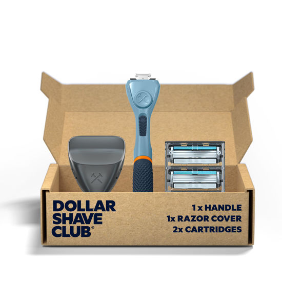 Picture of Dollar Shave Club | The Guest Pass Shave Set | 2 Swift Rinse Refill Cartridges, 1 Handle (Blue), 1 Razor Cover