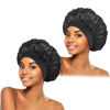 Picture of 2Pcs Silk Bonnet for Sleeping, Satin Hair Bonnets, Soft Elastic Band Silk Sleep Cap, Hair Wrap for Women(Black)