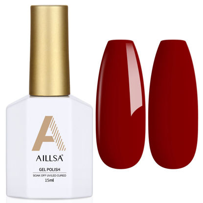 Picture of AILLSA Cherry Red Gel Nail Polish Burgundy Dark Gel Polish Blood Color Fall Winter Gel Polish Garnet Carmine Opaque Nails Soak Off U V Gel Polish Manicure Salon at Home Christmas Gifts 0.51 Fl Oz/GF03