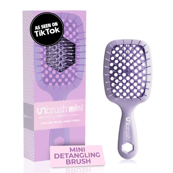 Picture of FHI Heat UNbrush Mini Detangler Brush for Pain-Free Brushing on All Wet or Dry Hair Types - Durable Duoflex Anti-Static Bristles, Lightweight Handle, Vented Mini Hair Brush, Lilac Light Purple