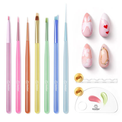 Picture of Beetles Nail Art Brushes Set for Gel Polish 7 Pcs - Nail Art Design Pen Painting Brush, Line and Flower DIY Manicure with Palette & Dotting Tool Nail Design Kit for Valentines' Day Gifts for Women
