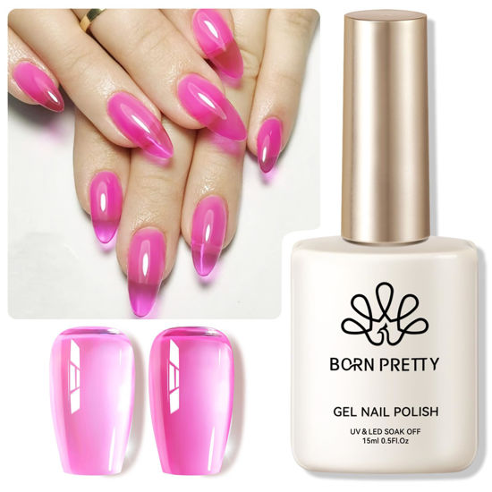 Picture of BORN PRETTY Ice Jelly Gel Nail Polish Jelly Halloween Hot Pink Gel Polish Sheer Transparent Hot Pink Natural Translucent Hema-Free Soak Off Gel Polish Nail Art DIY Christmas Gift 15ML