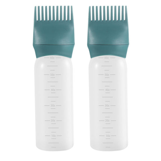 Picture of Pimoys Hair Oil Applicator Bottle 6 Ounce, 2 Pack Root Comb Applicator Bottle Hair Dye Bottle Oiling Applicator Brush with Graduated Scale, Dark Blue