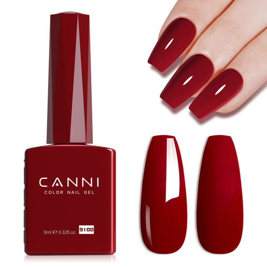Picture of CANNI Red Gel Polish, 1Pcs Gel Nail Polish Red Colors Deep Dark Red Color Nail Polish Gel High Gloss Soak Off U V Gel Nail French Nail Manicure Salon DIY