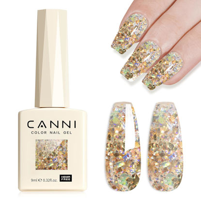 Picture of CANNI Glitter Gel Nail Polish 1pcs 9ml Nail Gel Broken Gold color Glitter Nail Polish Soak Off Uv LED Nail Lamp Prism Flash Series Nail Art Manicure Salon DIY Home