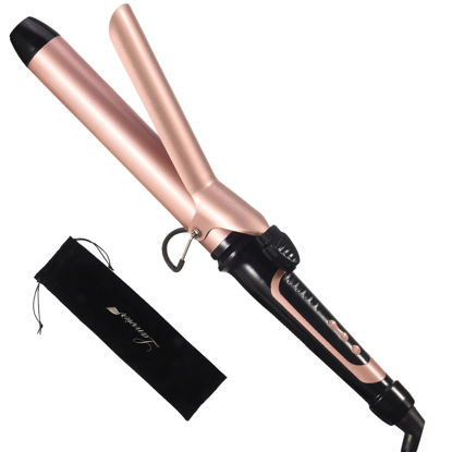 Picture of Lanvier 1.25 Inch Clipped Curling Iron with Extra Long Tourmaline Ceramic Barrel, Professional Hair Curler up to 450°F Dual Voltage for Traveling, Hair Waving Style Tool for Girls & Women-Rose Gold