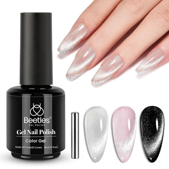 Picture of Beetles Cat Eye Gel Nail Polish 15ml Gel Polish Soak Off UV LED Nail Lamp 1 Color Silver Shimmer Velvet Gel Nail Polish Nail Art Manicure Salon DIY Home