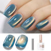 Picture of Double Rhythm 15ML Ice Glass Cat Eye Gel Polish with Magnet Holographic Glitter Shimmer Translucent Sheer Color Salon Soak Off Magnetic Nail at Home (SKy Teal-MC1132)