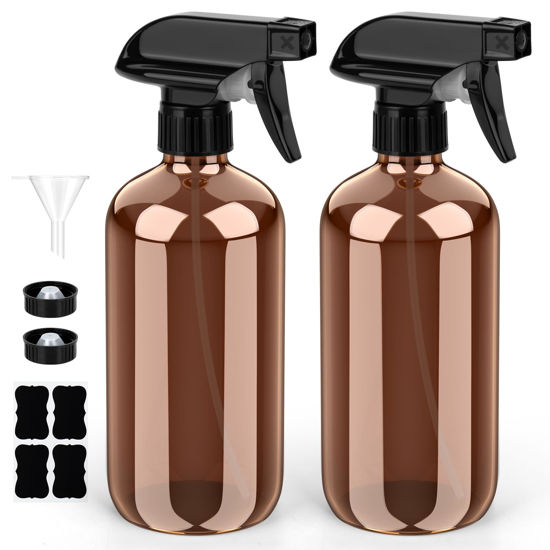 Picture of Bontip Glass Spray Bottle, Amber Glass Spray Bottle Set & Accessories for Non-toxic Window Cleaners Aromatherapy Facial Hydration Watering Flowers Hair Care (2 Pack/8 oz) (Amber)