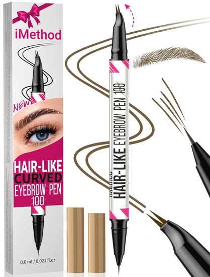 Picture of iMethod Curved Eyebrow Pen - Eyebrow Pencil, Brow Pencil 2-in-1 Dual-Ended Microblading Eyebrow Pen with Curved Tip and Precise Brush-Tip, Brow Pen for Natural Hair-Like Brows, Last All-Day, Brown