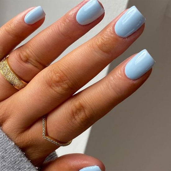 Picture of Modelones 32Pcs Baby Blue Press on Nails, Upgrade Short Square Fake Nails, Reusable Nail Kit with Nail Glue Adhesive Tabs Mini Nail File, Nails Press Ons 16 Sizes