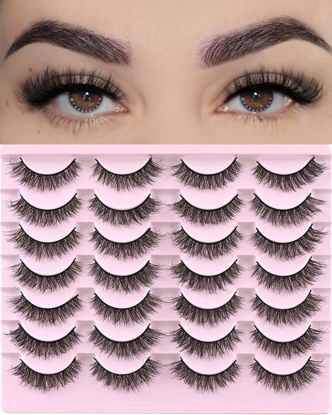 Picture of FARRED Natural Lashes Short Eyelashes Wispy False Mink Lash Pack 14 Pair Natural Look Fluffy Cat Eye Strip Eyelash Small Fake Lashes Full Pestañas Sets for MUA and Beginners Daily Makeup (F1 | 8-14mm)