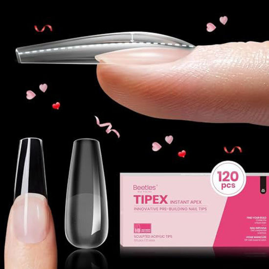 Picture of Beetles Tipex Instant Apex Nail Tips,120Pcs Pre-building Pre-Etched Gel Nail Tips Long Coffin Thicker Acrylic Nails Strong Full Cover False Nail Extension Building Gel Press-on Nails for Flat Nails