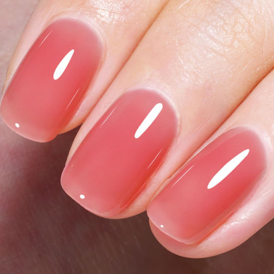 Picture of AILLSA Red Jelly Gel Nail Polish Strawberry Color Nude Gel Polish Natural Rose Translucent Gel Polish Sheer Apple Candy Gel Polish Soak Off U V Gel for Nail Art at Home 0.51 Fl Oz /GB92