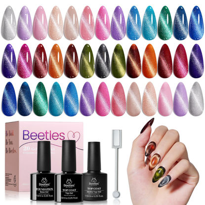 Picture of Beetles 20 Colors Cat Eye Gel Nail Polish Set with Base Gel and Matte Glossy Top Coat, Nude Pink Green Blue Gel Polish Lush Velvet with Magnet Soak Off LED Nail DIY Art Valentines Day Gifts for Her