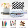 Picture of PAZIMIIK Checkered Makeup Bag for Purse Portable Zipper Make Up Pouch Small Cosmetic Case for Travel Accessories (2PCS Blue Light Green)