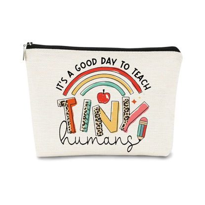 Picture of Teacher Appreciation Gifts,Teacher Christmas Gifts,Teacher Gifts,Teacher Must Haves,Para Gifts Appreciation,Teacher Makeup Bag,It's A Good Day to Teach Tiny Human Rainbow Cosmetic Bag Gift for Women