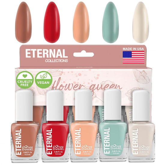 Picture of Eternal Pastel Nail Polish Sets for Women (FLOWER QUEEN) - Pastel Nail Polish Set for Girls | Lasting & Quick Dry Regular Nail Polish Set for Home DIY Manicure| Made in USA, 13.5mL (Set of 5)