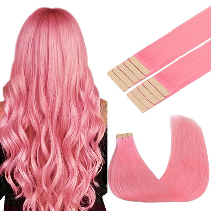 Picture of GOO GOO Tape in Hair Extensions Human Hair, Peach Pink, 20inch 30g 10pcs, Colored Tape ins Human Hair Extensions, Silky&Soft Invisible Tape Ins, Hair Highlighted for Party