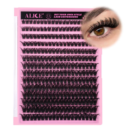 Picture of 280Pcs Wispy Individual Lashes DIY Eyelash Extensions 8-16MM Fluffy D Curl Lash Extensions Lash Clusters 80D Cluster Eyelashes DIY at Home by ALICE