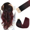Picture of GOO GOO Tape in Hair Extensions Human Hair, 1/99 Balayage Jet Black to Red, 14inch 25g 10pcs, Thick Ends Straight Seamless Tape in, Invisible Tape in Hair Extensions Human Hair