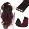 Picture of GOO GOO Tape in Hair Extensions Human Hair, 1/99 Balayage Jet Black to Red, 24inch 100g 40pcs, Thick Ends Straight Seamless Tape in, Invisible Tape in Hair Extensions Human Hair