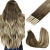 Picture of GOO GOO Tape in Hair Extensions Human Hair, 3/8/613 Balayage Walnut Brown to Ash Brown and Blonde, 22inch 30g 10pcs, Thick Ends Straight Seamless Tape in, Invisible Tape in Hair Extensions Human Hair