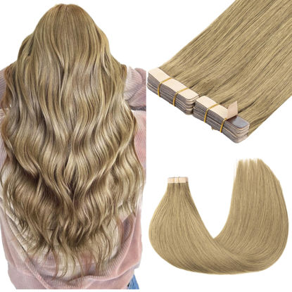 Picture of GOO GOO Tape in Hair Extensions Human Hair, 7 Bronde,20inch 100g 40pcs, Thick Ends Straight Seamless Tape in, Invisible Tape in Hair Extensions Human Hair